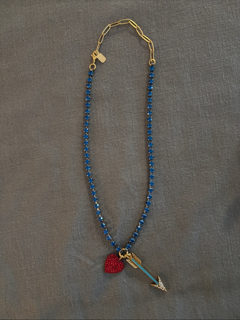Elizabeth Cole Charm Necklace with Crystal Red Heart & Turquoise Arrow